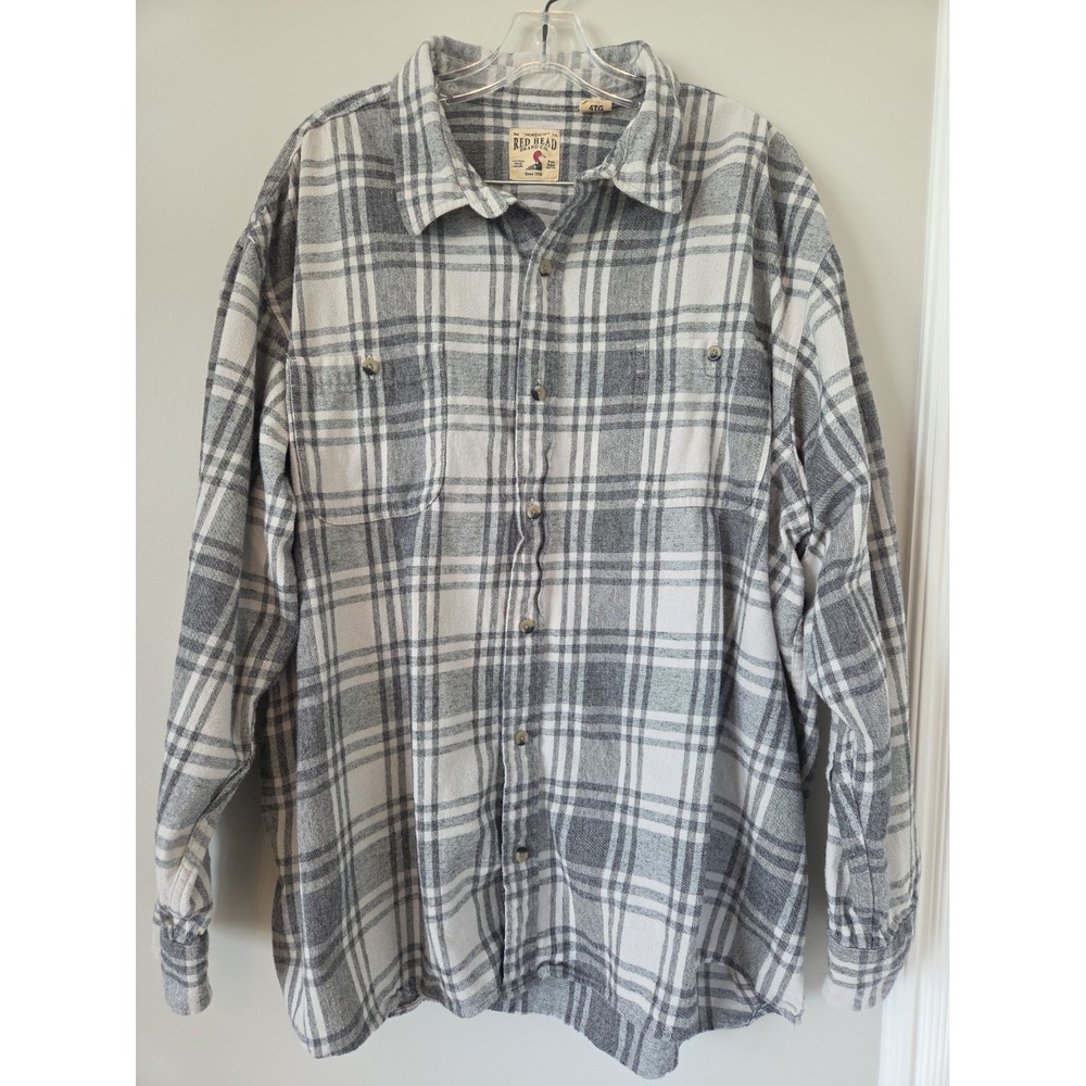 Red Head Mens Plaid Flannel Shirt Bass Pro Black Ivory Button Down Size 4XL